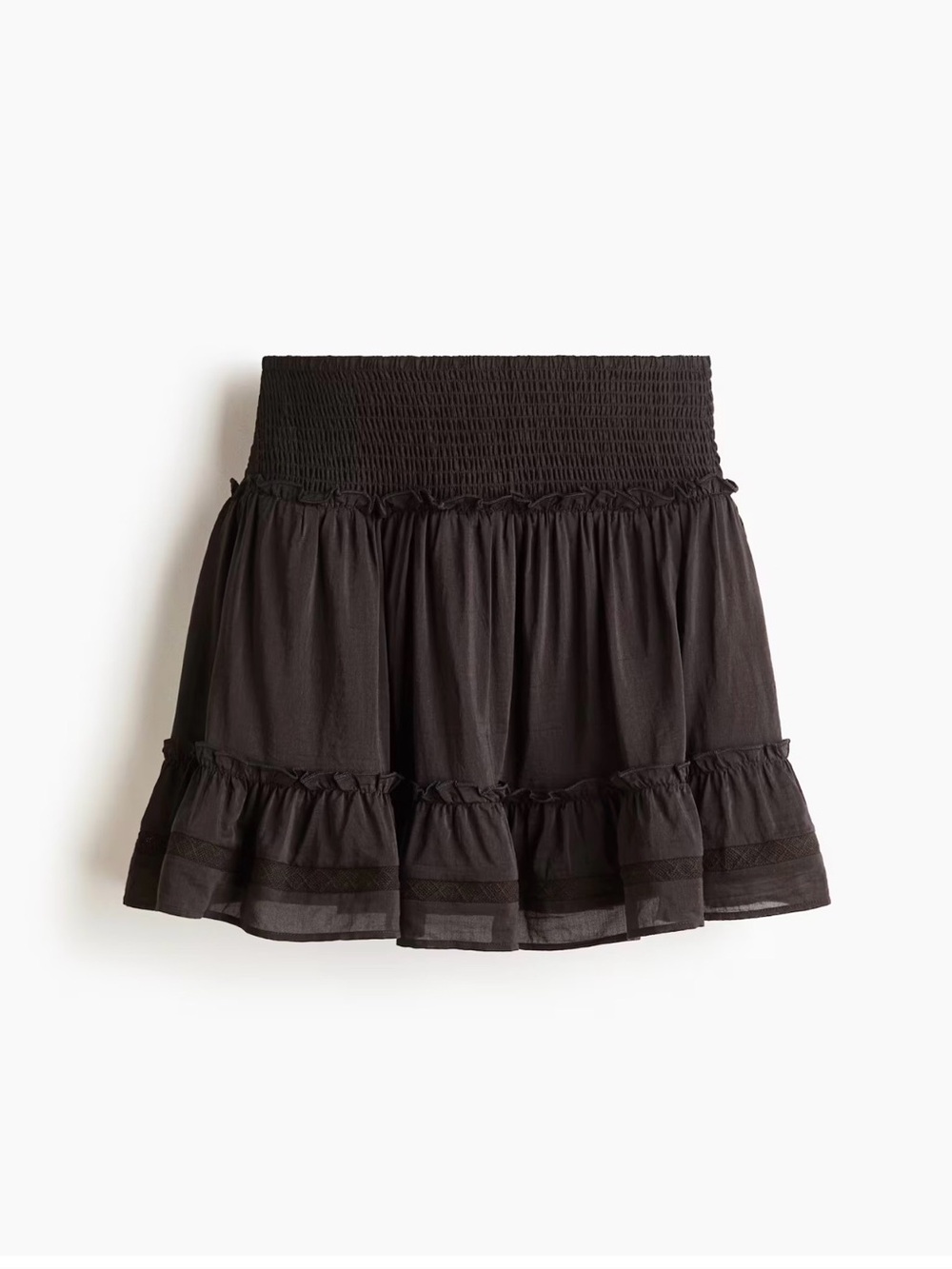 H&M Black Smocked Waist Ruffle Mini Skirt
